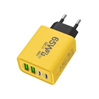 Chargeur rapide personnalisé 65W pour la charge de plusieurs téléphones mobiles, chargeur mural rapide double TYPE-C + double USB