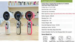 Ventilador Portátil de Mano con Colgador para el Cuello, Nuevo, de Alta Velocidad, con Pantalla Digital, Motor sin Escobillas, Batería de Litio de 1800 mAh, Alta Calidad, Venta al Por Mayor - Product Image 2