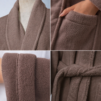 Peignoir en tissu éponge de coton avec col châle marron, très absorbant, en peluche, pour hôtel et maison, style enveloppant, service ODM