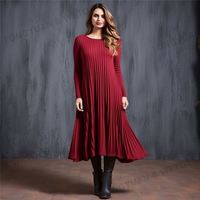 Femmes grande taille vêtements robes élégantes femmes grande taille automne dame longue côte mince solide plissé tricoté pull tenue décontractée