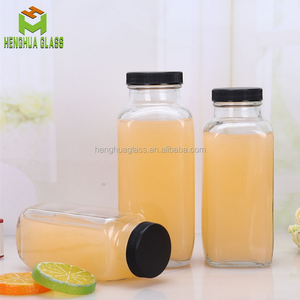 Vente en ligne de bouteilles en verre françaises carrées de jus de fruits pressées à froid de 250ml <span class=keywords><strong>360ml</strong></span> 500ml avec couvercles en plastique - Product Image 2