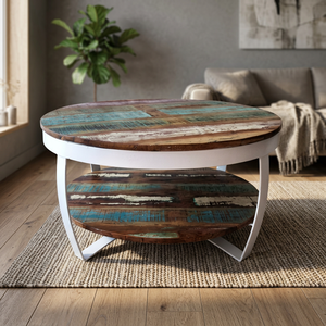 Table basse industrielle antique réglable à double plateau en fer et métal pour salon domestique - Product Image 2