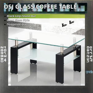 OSJ Moderner Glas-Couchtisch Wohnzimmermöbel Gehärtete Glasplatte (Klarglas + Schwarze Beine) 34,6 Zoll (88 cm) Wohnmöbel - Product Image 2
