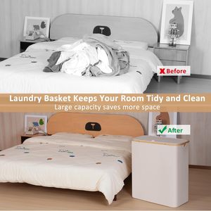 150L lớn giặt <span class=keywords><strong>Hamper</strong></span> với nắp giặt <span class=keywords><strong>Hamper</strong></span> 3 phần bẩn quần áo cản trở với tre xử lý & 3 có thể tháo rời túi màu xám - Product Image 5