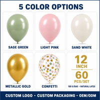Lot de 60 ballons de 12 pouces vert sauge, rose clair, blanc sable et or métallisé pour décoration d'anniversaire et de baby shower