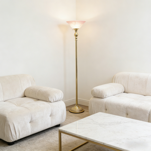 Lampe sur pied décorative d'intérieur en métal faite à la main avec un seul éclairage, abat-jour en verre blanc marbré - Product Image 4