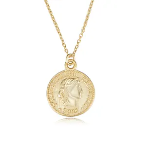 Gioielli di moda collana in argento Sterling 925 placcato oro 14K con ritratto di denaro antico