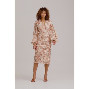 Venta Directa: Nuevo Vestido Estilo Europeo Americano para Mujer, Ecológico, con Cintura Natural Fruncida, Manga Larga, Estampado Floral, Silueta en A - Product Image 2