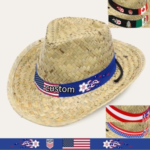 Sombrero <span class=keywords><strong>de</strong></span> Paja <span class=keywords><strong>de</strong></span> Ala Ancha con Diseño <span class=keywords><strong>de</strong></span> Bandera Americana y Logotipo Personalizado, Estilo Jazz, para Hombre, Verano, <span class=keywords><strong>Playa</strong></span>, Vaquero, Vaquera, Protección Solar, Fabricante - Product Image 1