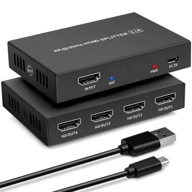HT104 B2 HDMI 4 Way Splitter Metal Shell HDMI Splitter 1x4 Ultra HD 1 Input 4 Output 4K X 2K HDMI Video Splitter