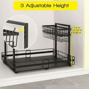 2 Tiers <b>Kitchen</b> Sliding Shelf Storage Drawer Rack <b>Pull</b> <b>Out</b> Under Cabinet Organizer Expandable Under Sink Organizer and Storage - Product Image 5