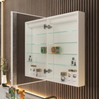 Miroir de maquillage intelligent LED rectangulaire mural moderne et étanche avec armoire de rangement