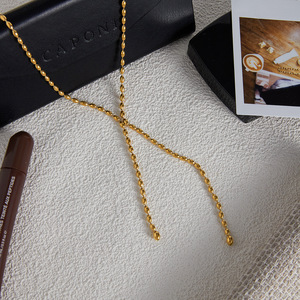 Collier en chaîne en forme de Y avec pampilles en perles de rocaille en acier inoxydable pour femmes, bijoux tendance - Product Image 4