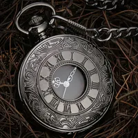 الأمازون الساخن بيع الكلاسيكية Steampunk من قلادة خمر الأسود الأرقام الرومانية ساعة جيب كوارتز مع فوب سلسلة للرجال النساء