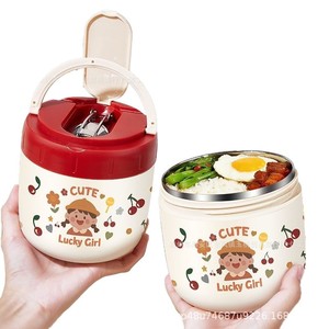 Cute Lucky Girl Stainless Steel <b>Insulated</b> <b>Lunch</b> <b>Box</b> 1-3L Multi Compartment Portable Food Grade Freshness Preservation - Product Image 3