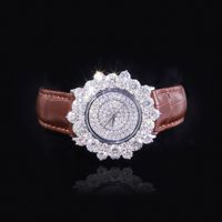Montre en argent sterling 925 avec cristal saphir, étanche, à quartz, avec cadran soleil, entièrement pavée de moissanite VVS pour femme