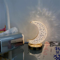 Décoration Ramadan 2023, lampe de table en cristal de luxe en forme d'étoile et de lune, lampe de bureau LED rechargeable pour chambre à coucher, salon, commande tactile