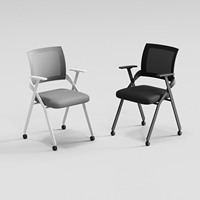 Chaise de bureau moderne en maille, structure en acier inoxydable, design pliable, accoudoirs fixes, matériau PVC, utilisation commerciale et domestique, inclinable