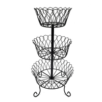 Corbeille à fruits décorative à 3 niveaux en fer forgé noir style ferme, pour îlot de cuisine et table à manger