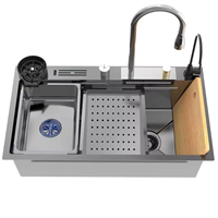 Évier de cuisine moderne noir cascade volante Évier de cuisine intelligent Organisateur de luxe Étagère de rangement pour évier Étagère de rangement pour vaisselle OEM en acier inoxydable