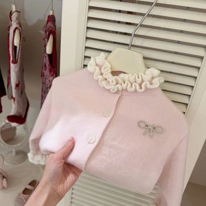Tongxingyuan Baby Girl Pink Ruffled Cardigan Sweater Set Thickening Warm Winter Outfit - Product Image 4