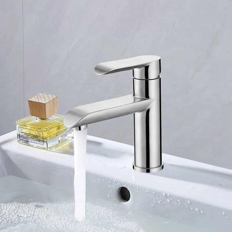 Grifo mezclador de lavabo de acero inoxidable 304, mezclador de agua fría y caliente, para fregadero