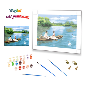<span class=keywords><strong>Peinture</strong></span> par numéros DIY : Couple naviguant sur un ruisseau, en velours de haute qualité, idéal pour les cadeaux de la Saint-Valentin et la décoration intérieure - Product Image 1