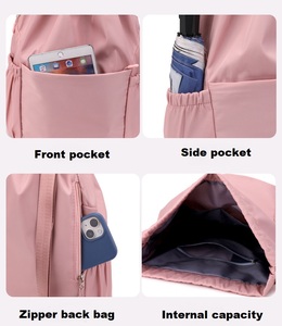 Custom Logo <b>Drawstring</b> Backpack Bulk Wholesale Water Resistant Nylon Gym Sack Fitness Sports Travel <b>Bag</b> Zippered Back Pocket - Product Image 3