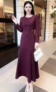 <span class=keywords><strong>Vestido</strong></span> nuevo de alta calidad 2024 otoño mujer cuello redondo túnica botón hebilla Deco manga larga azul oscuro vino rojo <span class=keywords><strong>vestido</strong></span> de <span class=keywords><strong>fiesta</strong></span> <span class=keywords><strong>XXL</strong></span> - Product Image 6