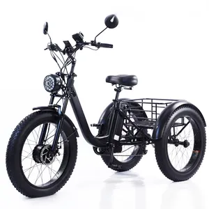 Hot Selling 24 Inch Fat Tire Pedaal Power Elektrische Driewieler Dikke Band Sneeuw Lithium Batterij Tri-Wheel Bike Driewieler