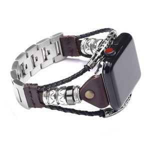 Bracelet Apple Watch en cuir véritable et maille, 20 mm, pour Apple Watch S8, marron, 38 mm, 40 mm, 42 mm, 44 mm, design de luxe - Product Image 2
