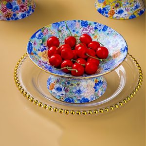 Jingdezhen Palace émail or rose jante haut <span class=keywords><strong>pied</strong></span> en céramique fruits secs thé Dessert plateau gâteau fruits assiettes <span class=keywords><strong>pour</strong></span> la décoration intérieure - Product Image 5