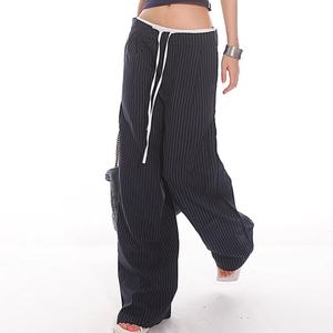 Pantalones de mujer de diseño exclusivo con doble cintura, a rayas, al por mayor, adelgazantes, de pierna ancha, bordados, transpirables, antiarrugas y sostenibles. - Product Image 3