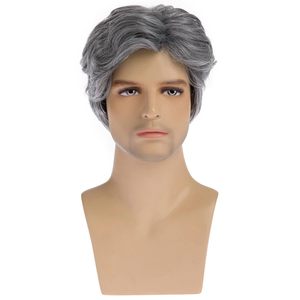 Peluca Corta con Raya Lateral Gris <span class=keywords><strong>para</strong></span> Hombres <span class=keywords><strong>Mayores</strong></span> de Mediana Edad, Estilo Voluminoso y Natural, Hecha a Máquina - Product Image 2