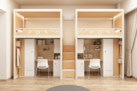 Lit superposé double sur mesure avec bureau intégré, nouveau design, fabriqué en usine au Guangdong, idéal pour étudiants, dortoirs scolaires, chambres et appartements.