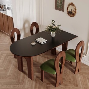 <span class=keywords><strong>Table</strong></span> à manger moderne française en bois massif avec plateau en ardoise noire pour petit appartement, design en noyer, ronde, <span class=keywords><strong>murale</strong></span>, pliable, 4 places - Product Image 2