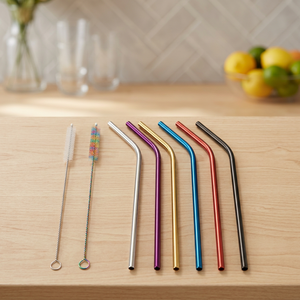 Reusable <b>Metal</b> Drinking <b>Straws</b> Set With Cleaning Brush Modern Bar Accessories Multicolor Bendable Stainless Steel <b>Straws</b> - Product Image 4