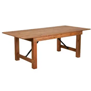 Wedding Table Wedding Rectangle Customized Pine Wooden Banquet Dining Solid Wood Farm Folding Table For Events
