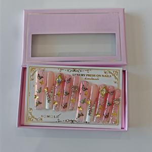 Nuevo diseño 2025 púrpura lujo prensa en las <span class=keywords><strong>uñas</strong></span> para fiesta Club largo cuadrado hecho a mano acrílico falso <span class=keywords><strong>uñas</strong></span> postizas - Product Image 2