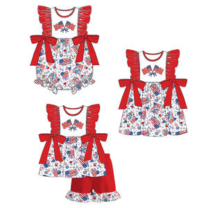 Tenues décontractées personnalisées pour enfants : shorts imprimés drapeau USA 4 juillet, robes pour petites filles, barboteuses bulles pour nouveau-nés, vêtements assortis pour sœurs - Product Image 1