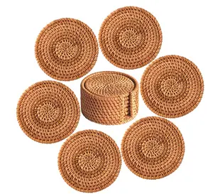 Rattan bardak gıda için doğal Rattan bardak içecekler tutucu Boho bardak içecekler çay fincanı Coaster yemekleri