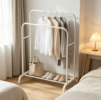 Porte-vêtements moderne à double rail, directement de l'usine, avec rangement inférieur pour chambre et entrée