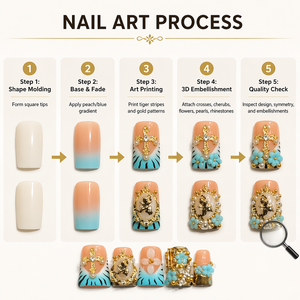 Ongles à presser 3D de luxe, en acrylique, couvrance totale, design carré, ensemble de manucure tendance pour doigts - Product Image 2