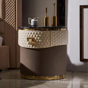 Italian Luxury Night Stands Stainless Steel Leather Nightstands <strong>Storage</strong> Cabinet Bedroom <strong>Corner</strong> <strong>Table</strong> Furniture Side <strong>Tables</strong> - Product Image 3
