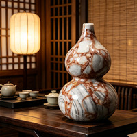 Statue décorative personnalisable en marbre veiné naturel en forme de calebasse pour hall d'hôtel de style chinois traditionnel