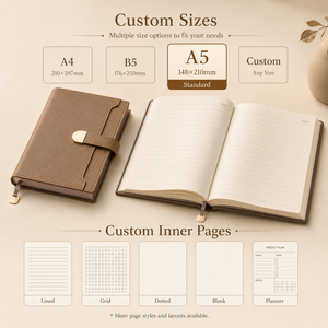 Carnet A5 personnalisé en cuir PU doux au toucher avec fermeture magnétique et pochette pour cartes, idéal pour l'écriture professionnelle - Product Image 5