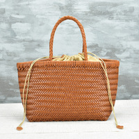 Sac de shopping de luxe en cuir véritable tressé à la main, grand format, pour femme, avec poignée supérieure, style panier français, vente chaude en gros direct usine