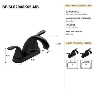 DB Lifestyle Robinet de lavabo thermostatique à double poignée poli de 5.45 pouces certifié CUPC avec support au sol - Product Image 2