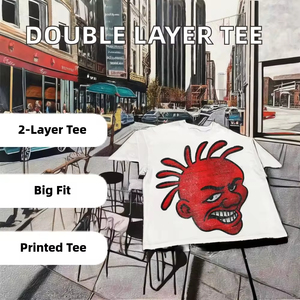 T-shirt à manches longues oversize pour hommes sérigraphie double couche effet délavé avec logo personnalisé et motif 3D t-shirt pour hommes - Product Image 2