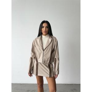 Chaqueta Corta de Cuero Baklava, Color Beige, Talla XL, Chaqueta de Invierno de Piel Sintética, Cierre de Cremallera, Reversible, Diseño Sólido, Detalles de Accesorios, Curtido de Piel de Cordero - Product Image 3